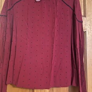 Crown & Ivy Burgundy Blouse with Black Dots